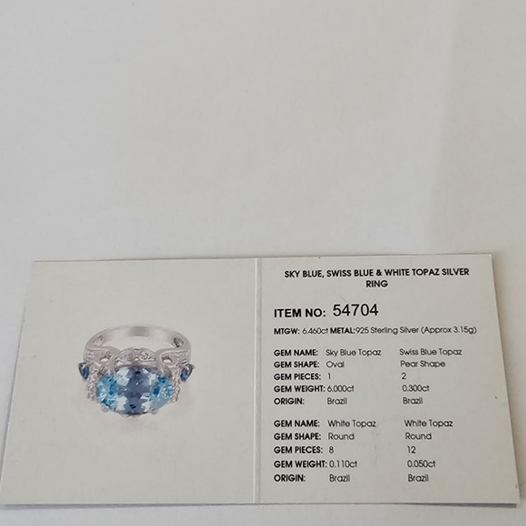 Sky & Swiss Blue Topaz Sterling Silver  with Certificate of Authenticity Sz 7! - Picture 12 of 16